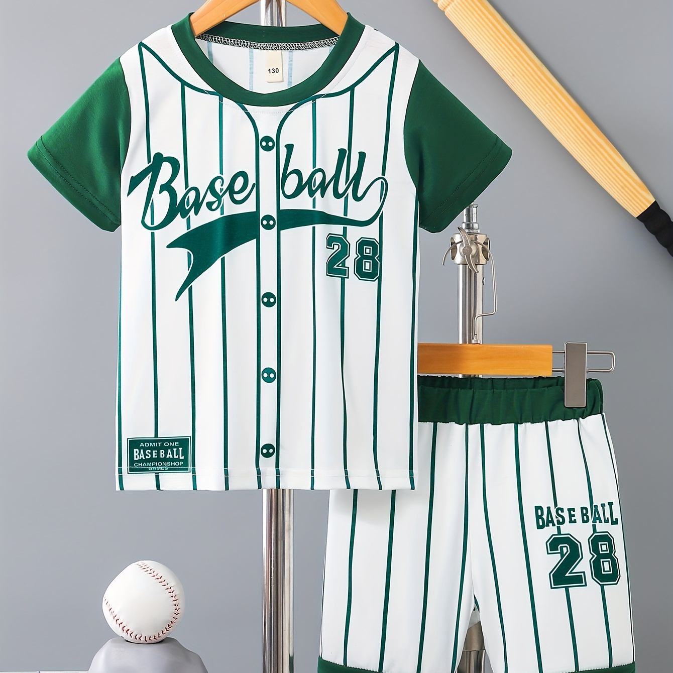 TEMU 2pcs Boys Casual Baseball Letter Print Striped Comfortable Versatile Short Sleeve T-shirt & Shorts Set, Cool, Lightweight And Comfy Summer Clothes!