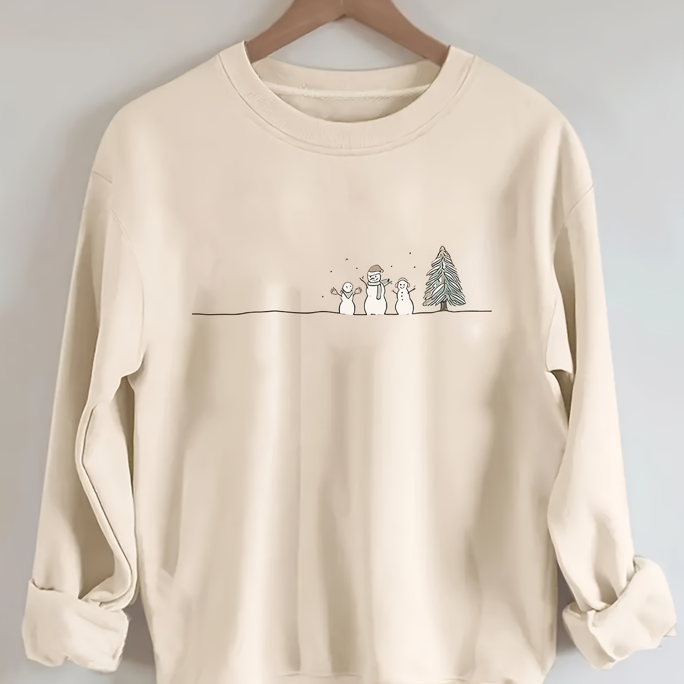 

1pc - de à imprimé , décontracté à col rond, tissu en de , extensible, /hiver