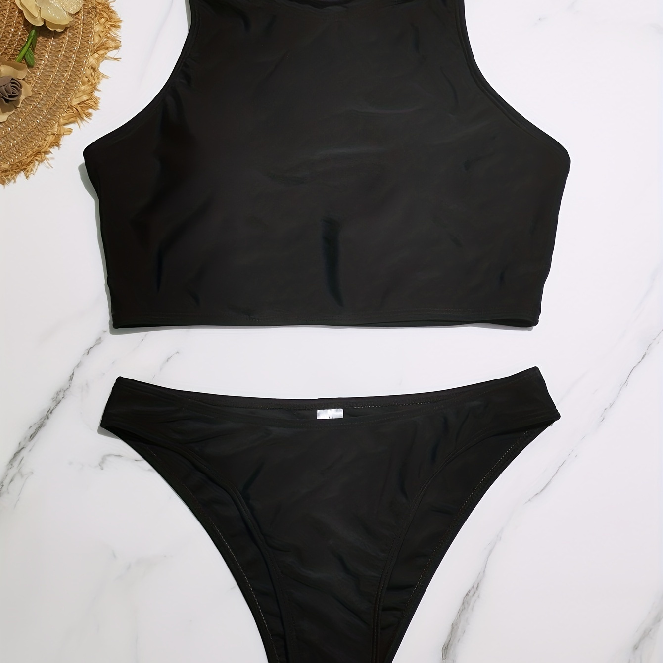 

Solid Color High Neck Racer Back Tank Tankini Swimsuit