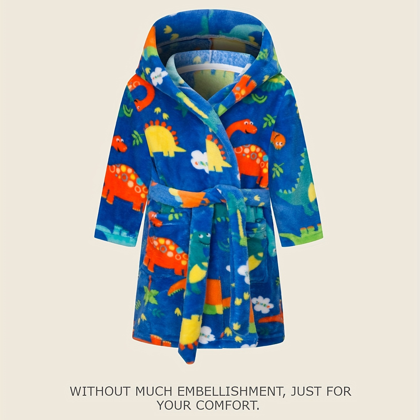 

Boys Hooded Bathrobe, Allover Cartoon Pattern Children Warm Flannel Nightgown With Belt For Autumn And Winter