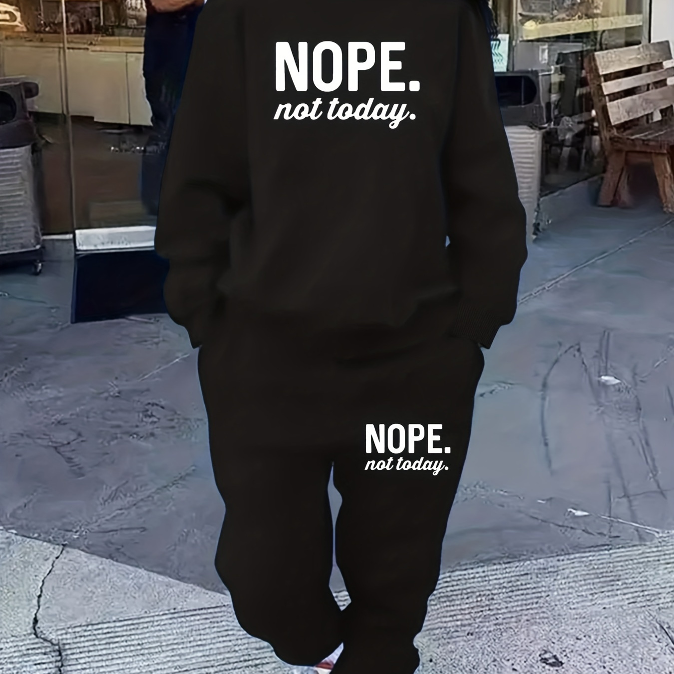 

Nope Not Today Print Two-piece Set, Casual Long Sleeve Sweatshirt & Jogger Pants Outfits, Women's Clothing