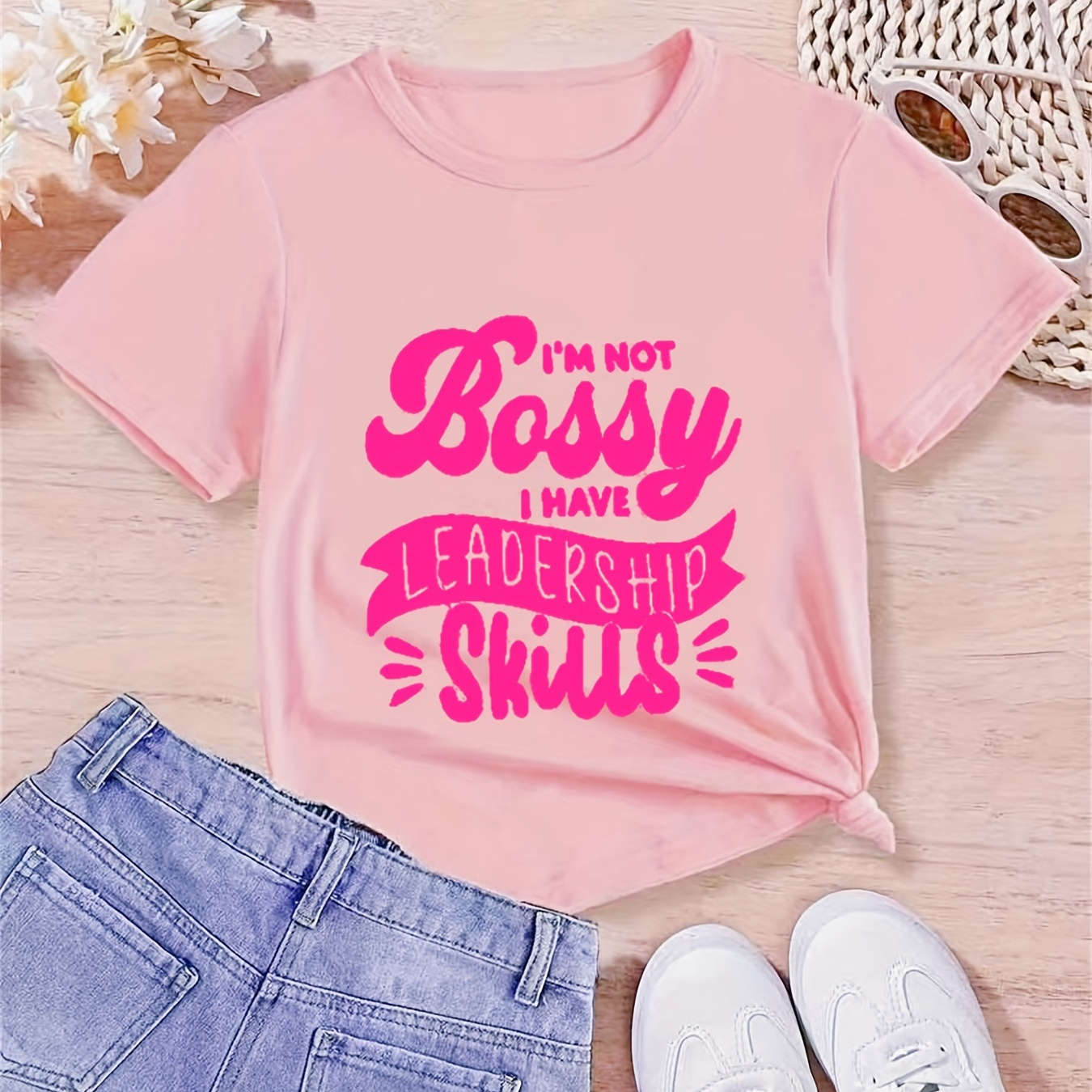 

i'm Not Bossy, I Have Leadership Skills" Print Creative T-shirts, Soft & Elastic Comfy Crew Neck Short Sleeve Tee, Girls' Summer Tops