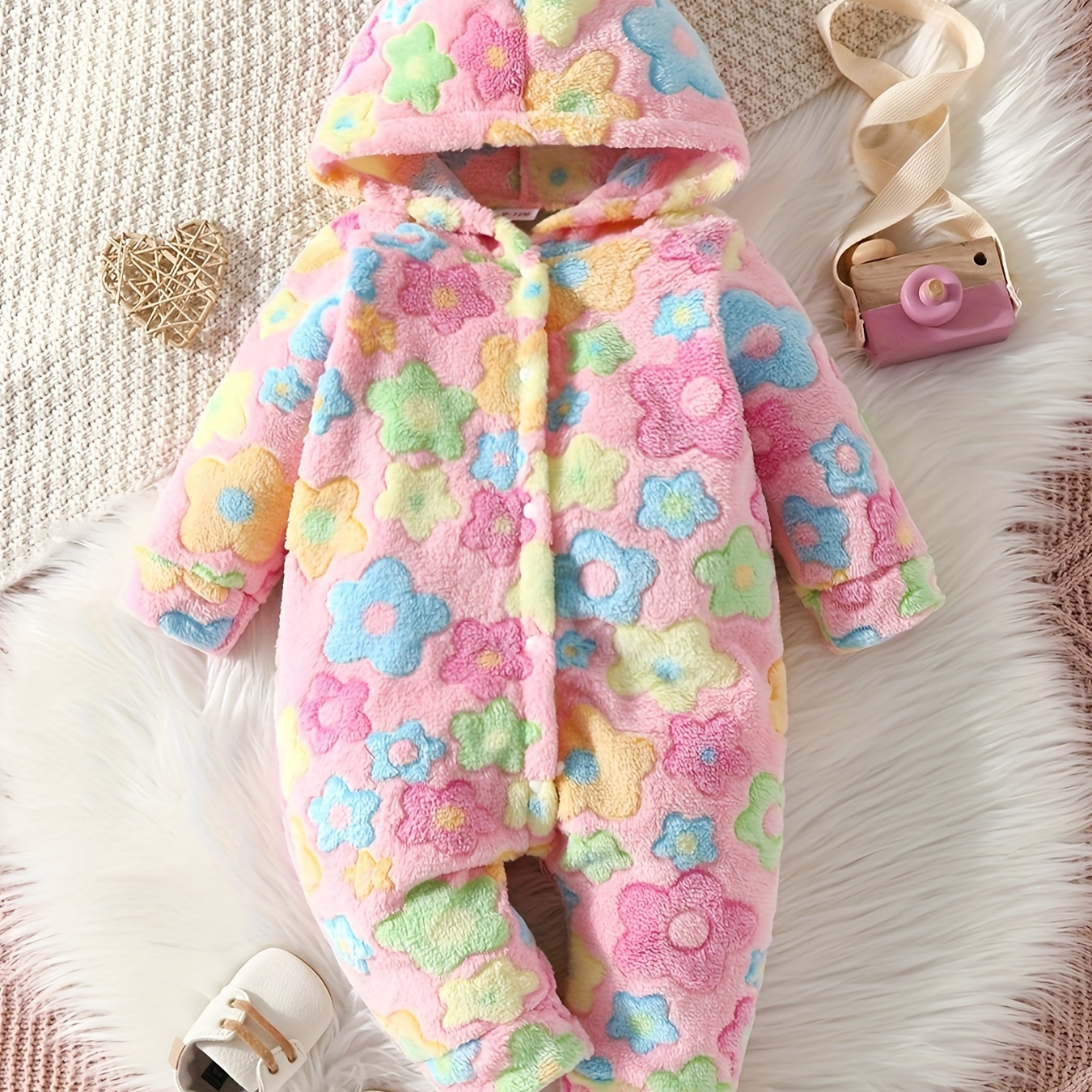 

Cute Baby Girls Comfy & Lovely Floral Print Elastic Casual Hooded Romper
