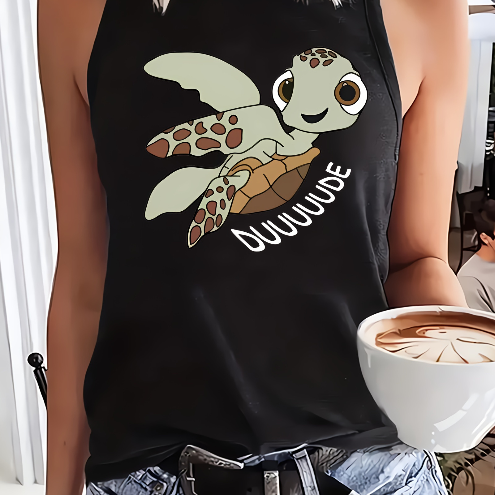 

Women's Turtle Print Tank Top, Sleeveless Casual Top For Summer & Spring, Women's Clothing