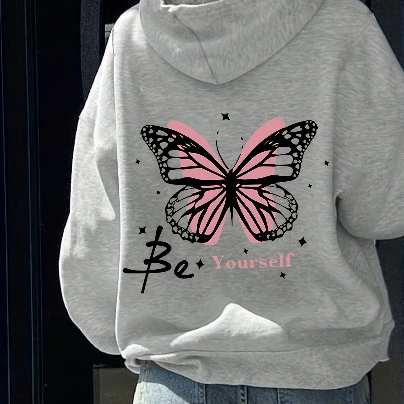 

& Letter Hoodie, Drawstring Casual Hooded Sweatshirt For Fall & Spring, Women's Clothing, & Letter