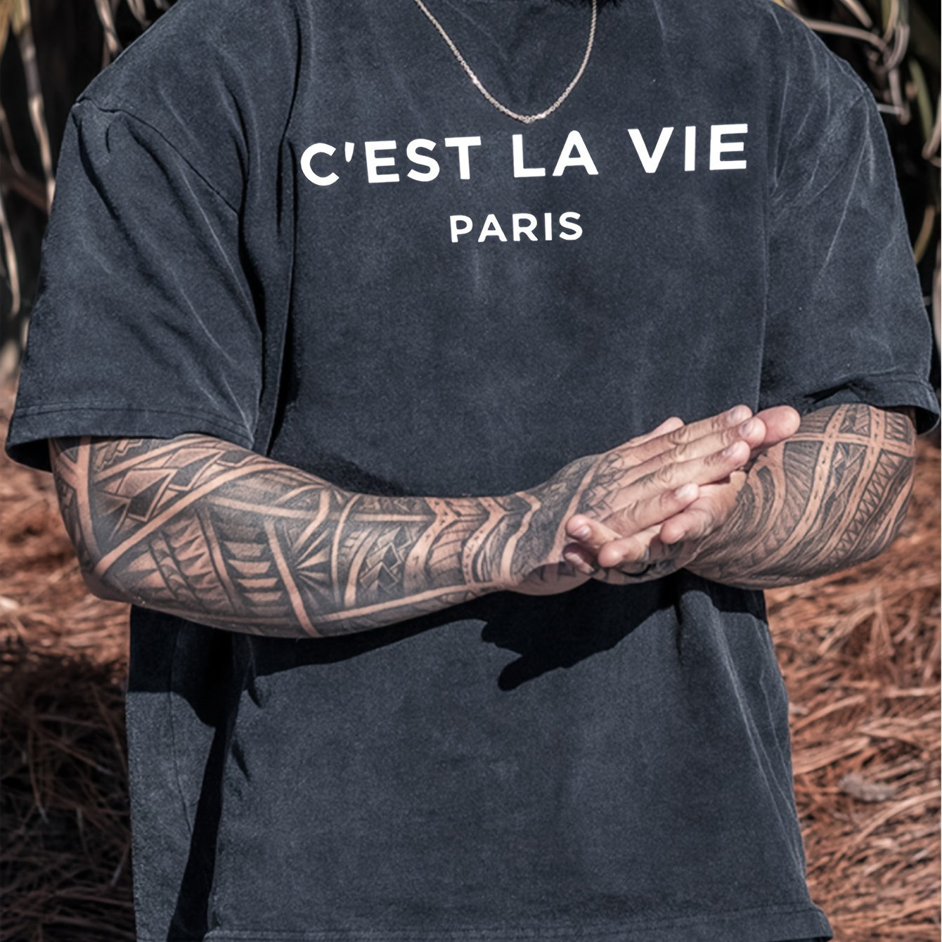 

Men's Distressed Washed Letter Print T-shirt