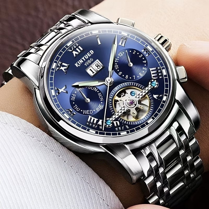 1pc Shanghai Movement Gentleman Men s Watch Shanghai Movement Automatic Mechanical Watch Multifunctional Calendar Week Watch Ideal choice for Gifts