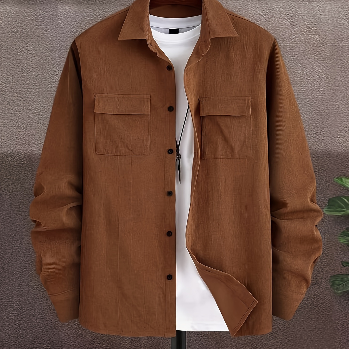 

Men's Solid Color Casual Shirt, Long Sleeve Button Up Outerwear Shirts For Autumn/winter