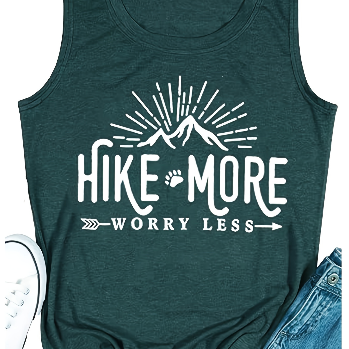 

Hike Print Tank Top, Casual Crew Neck Tank Top For Summer, Women's Clothing