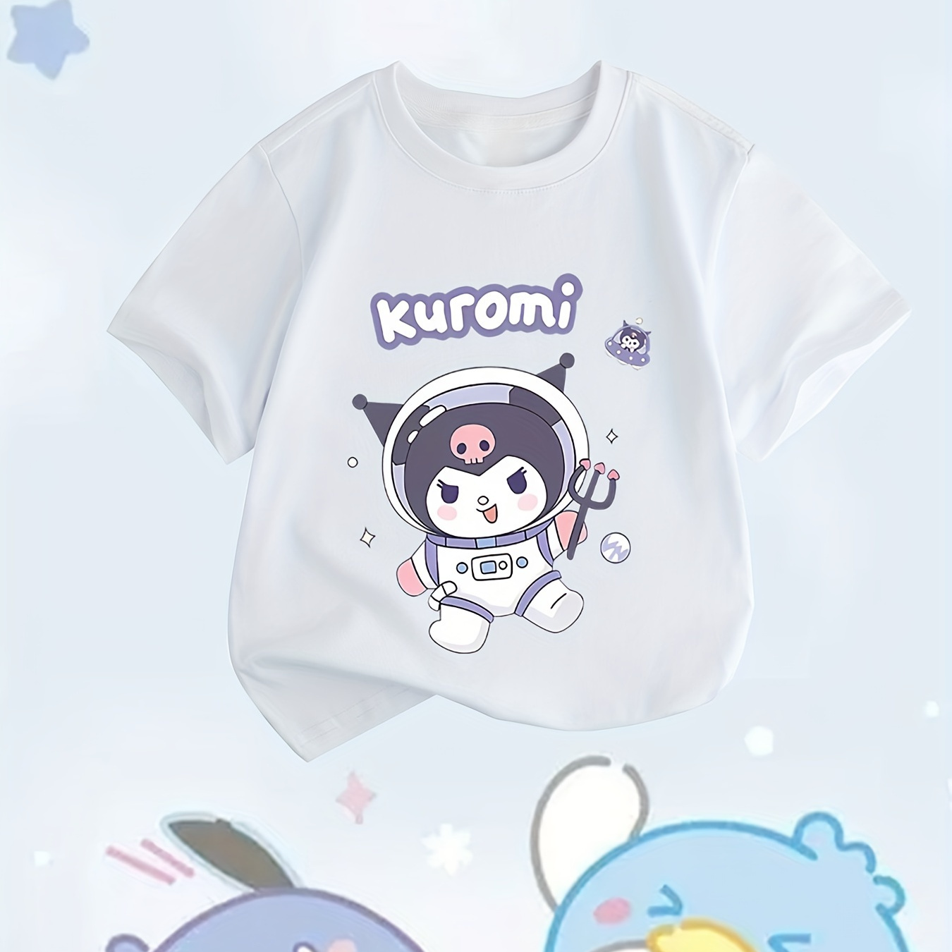 

Cartoon Sanrio Kuromi Graphic Print Tees, Girls' 1pcs/4pcs Casual & Trendy Crew Neck Short Sleeve Cotton T-shirts Set For Spring & Summer, Girls' Clothes For Outdoor Activities