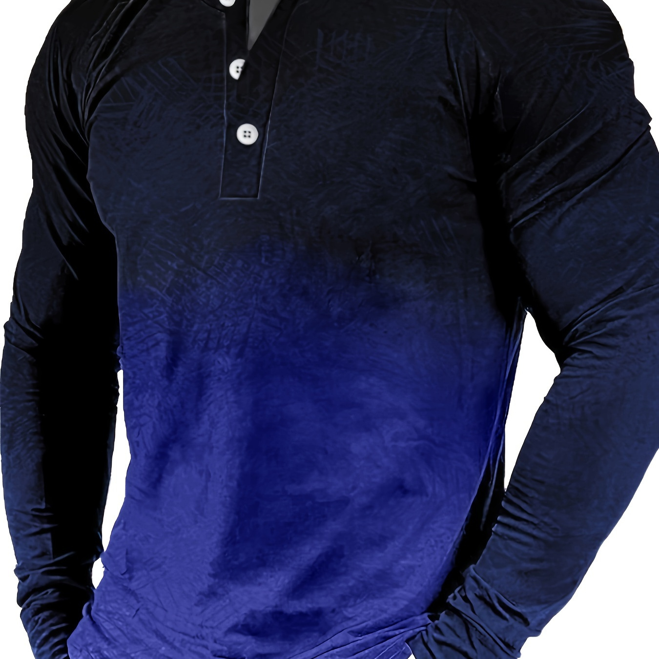 

Plus Size Men's Gradient Color Long Sleeve Henley Shirt With Buttons, Male Casual Top Clothing For Daily Activities