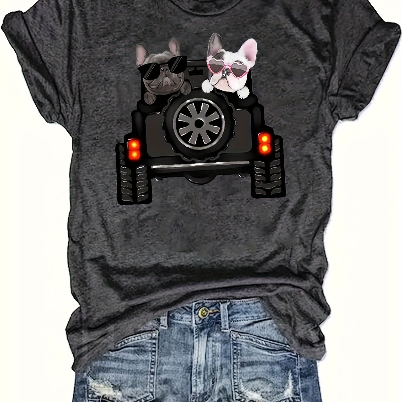 

Dog Print Crew Neck T-shirt, Casual Short Sleeve T-shirt For Spring & Summer, Women's Clothing