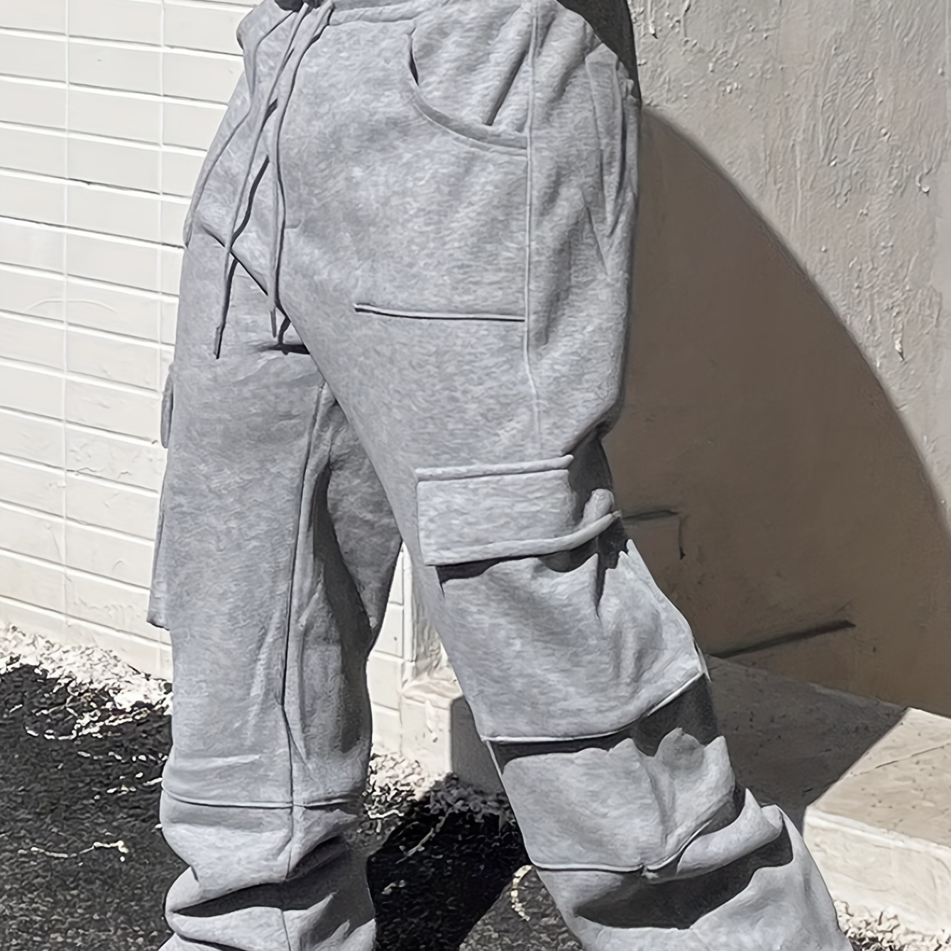 

Men's Spring And Autumn Fashion, Solid Loose Fit Leisure Pants With Flap Pockets, Chic And Comfy Sports Trousers Versatile For Daily Outerwear