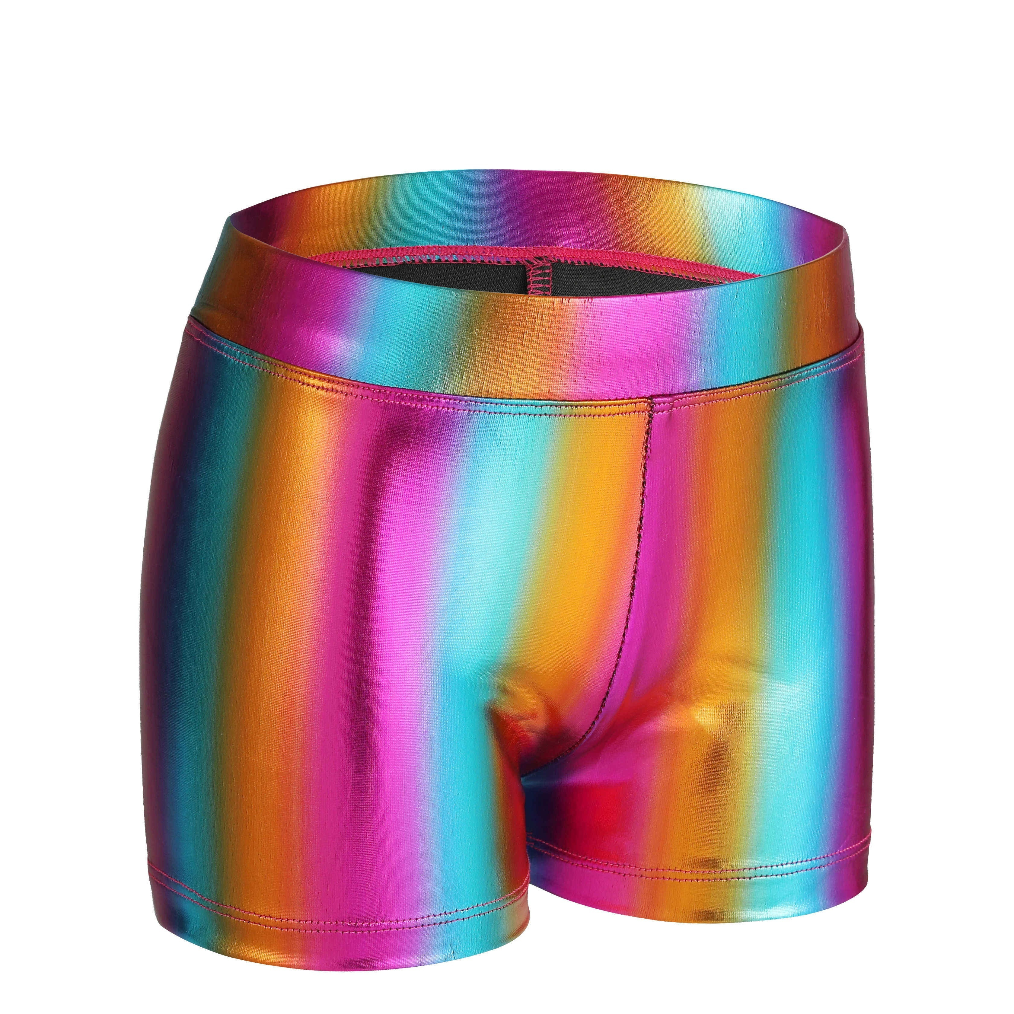 

Girls Elastic Waist Casual Sports Dance Gymnastics Color Block Sparkly Shiny Athletic Shorts Kids Summer Clothes