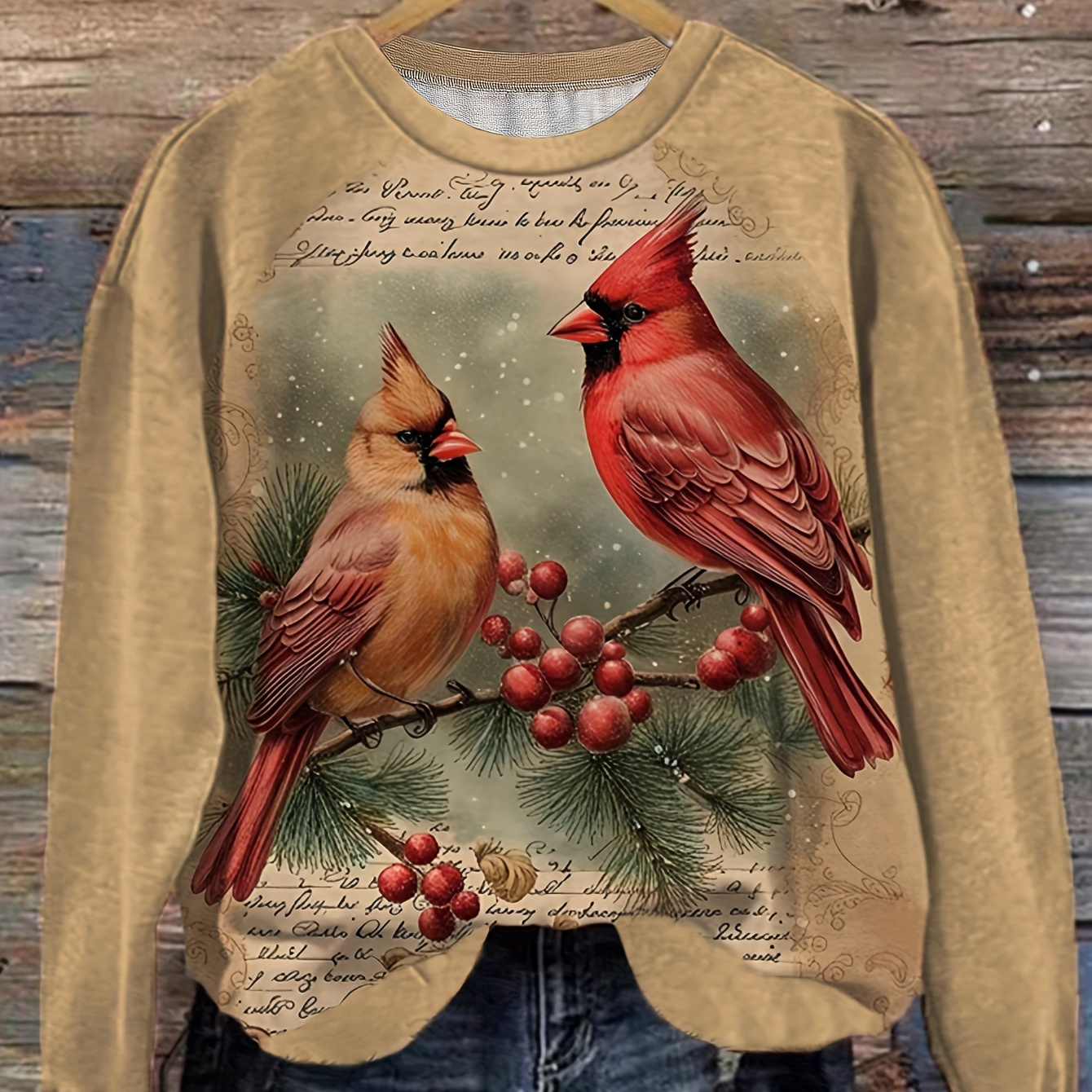 

Vintage-inspired Coffee & Branch Sweatshirt For Women - Cozy Polyester , Crew Neck, Fall/winter