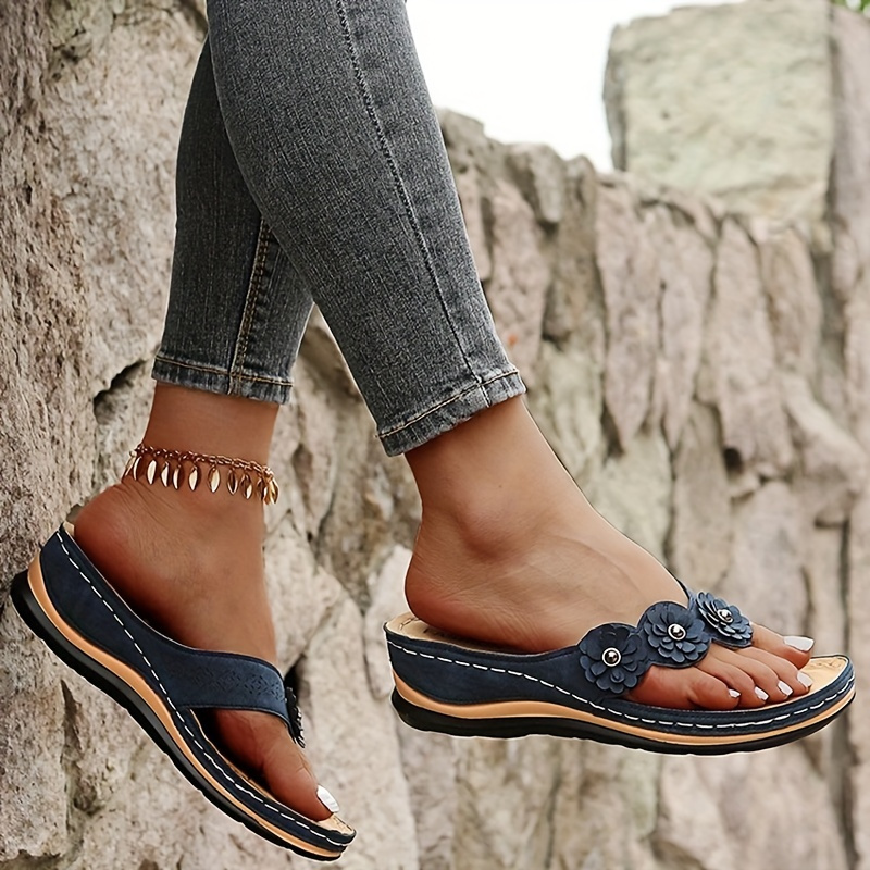 

Women's Floral Flat Flip Flops, Solid Color Non-slip Gladiator Sandals, Casual Open Toe Slides Shoes