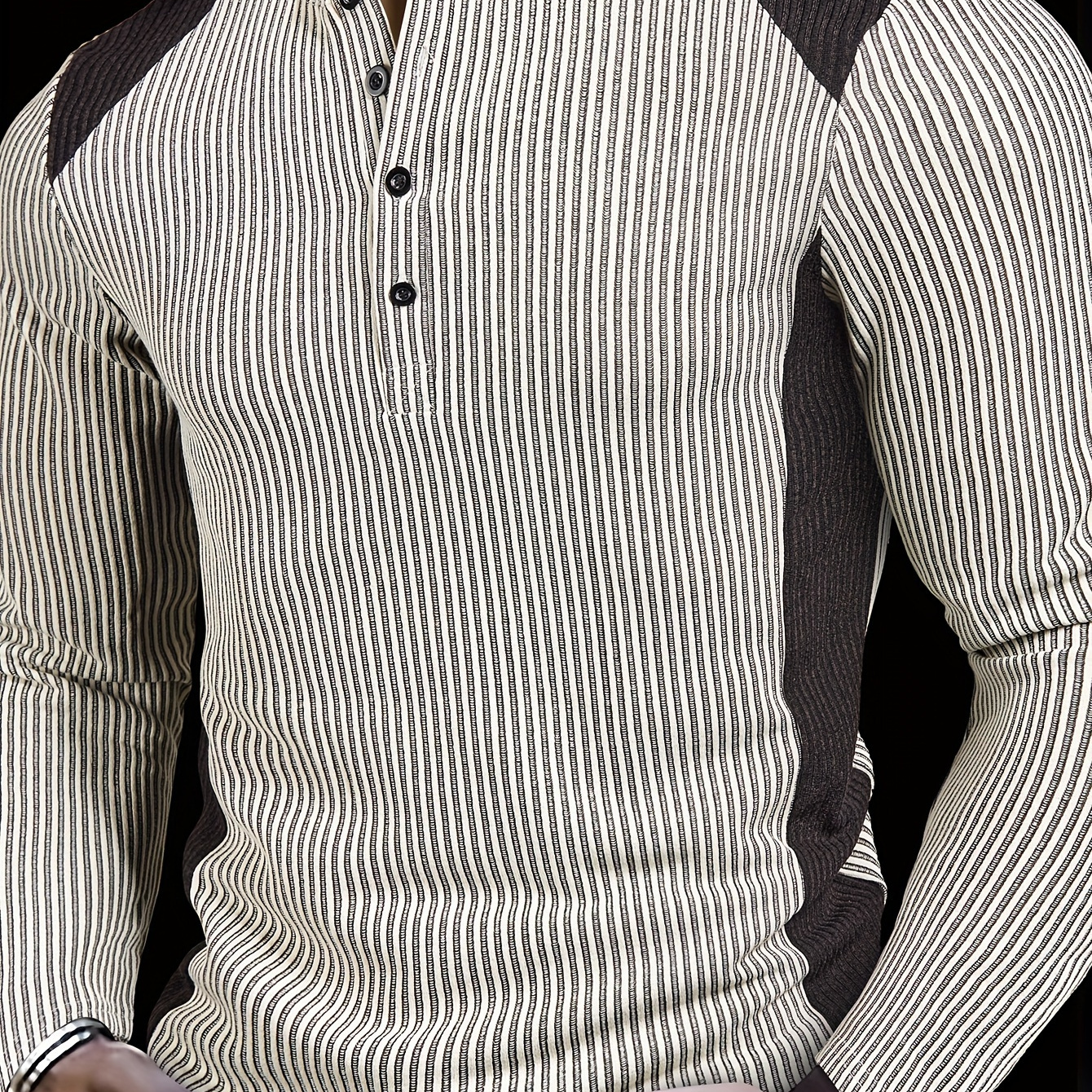 

Men's Color Blocking Stripes Ribbed Long Sleeve Henley Shirt, Casual Comfy Tops For Spring And Fall As Gift