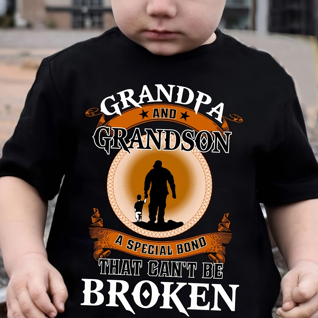 

Grandpa And Grandson Print Crew Neck Cute T-shirt, Casual Short Sleeve Comfy Tee Tops, Boy's Summer Clothing
