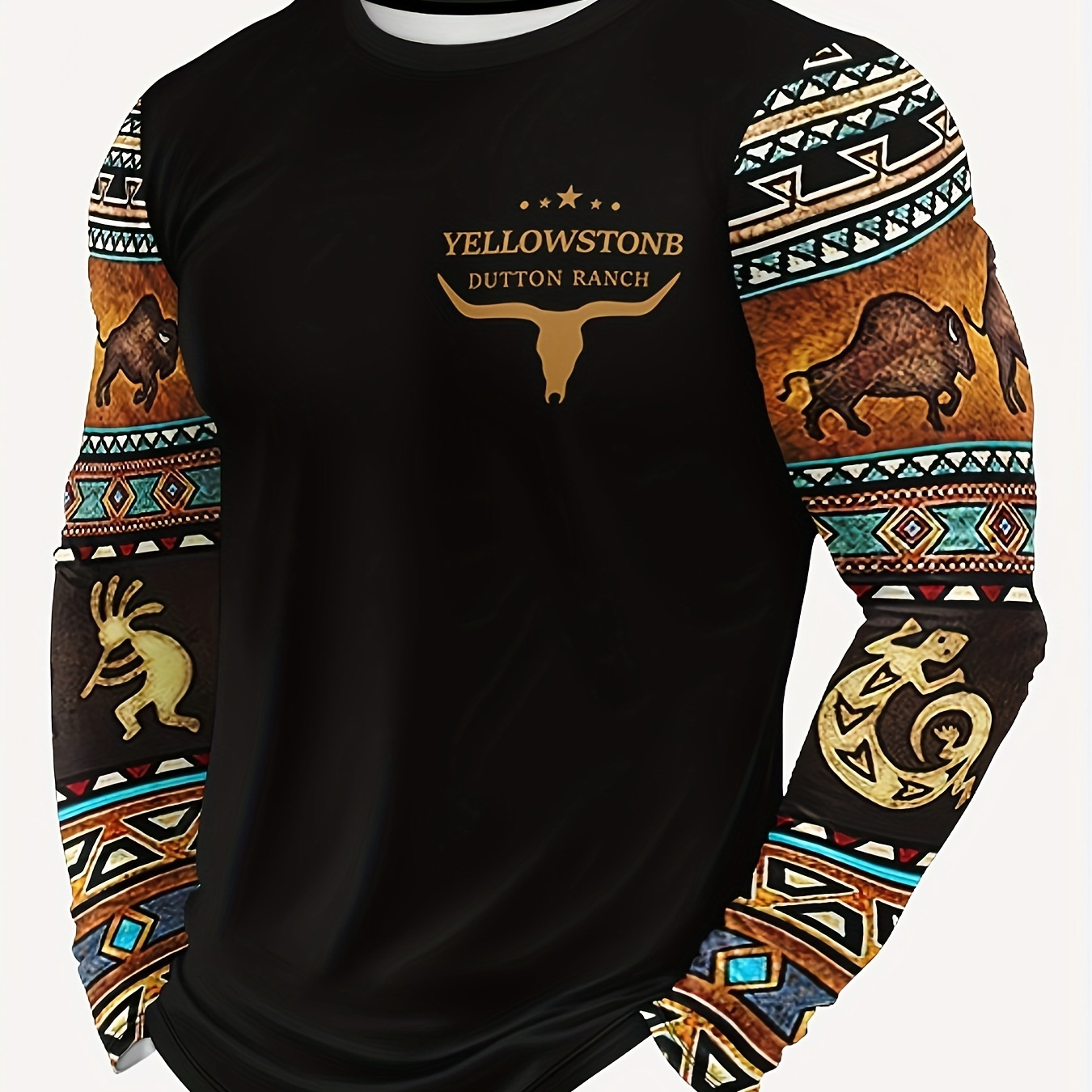 

Men's Casual Athletic Long Sleeve Tee - Geometric Print, Crew Neck, Polyester , & Fitness Training