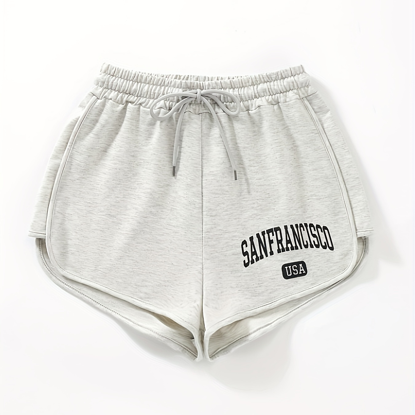 

Letter Graphic Women's Athletic Shorts, Casual Sports Gym Shorts, Elastic Waist With Drawstring, Women's Activewear