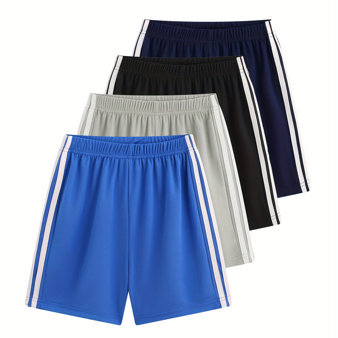 

4pcs Boy's Comfortable Sports Shorts, Elastic Waist Breathable Loose Summer Sports Basketball Training Shorts