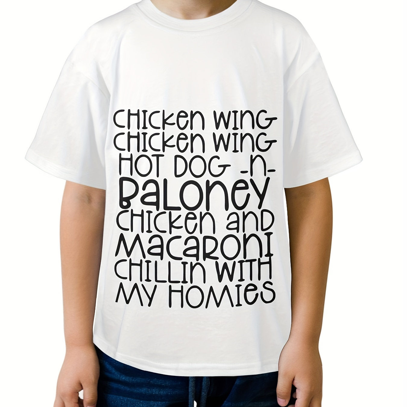

Boy's Pure Cotton Summer Casual Comfy T-shirt - Chicken Wing Hot Dog... Print Short Sleeve Crew Neck Tee Creative Gift