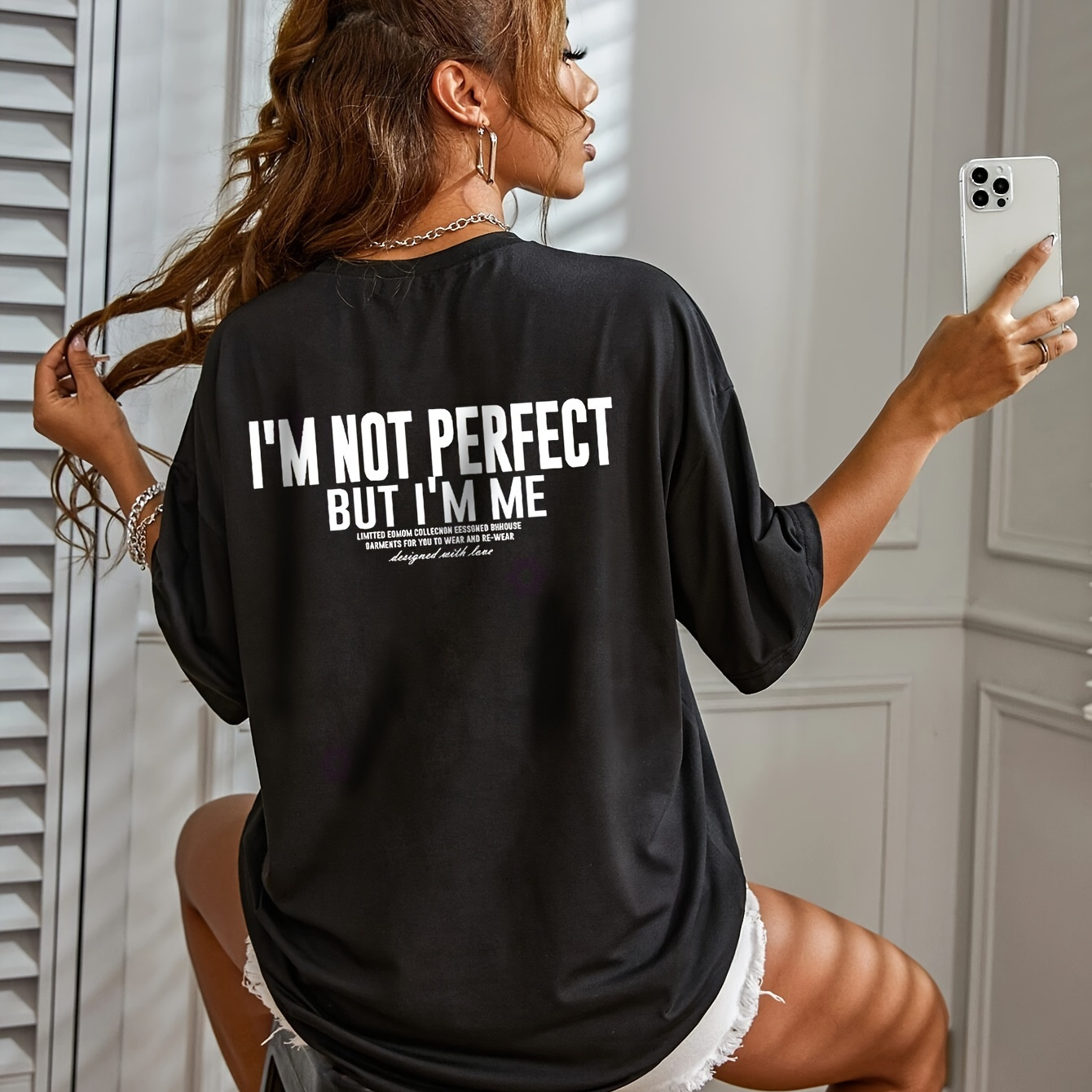 

Women' Casual Letter Print T-shirt - " Perfect But I'm " Design, Loose Neck Short Sleeve Top, Soft Polyester , Machine Washable, Casual Attire