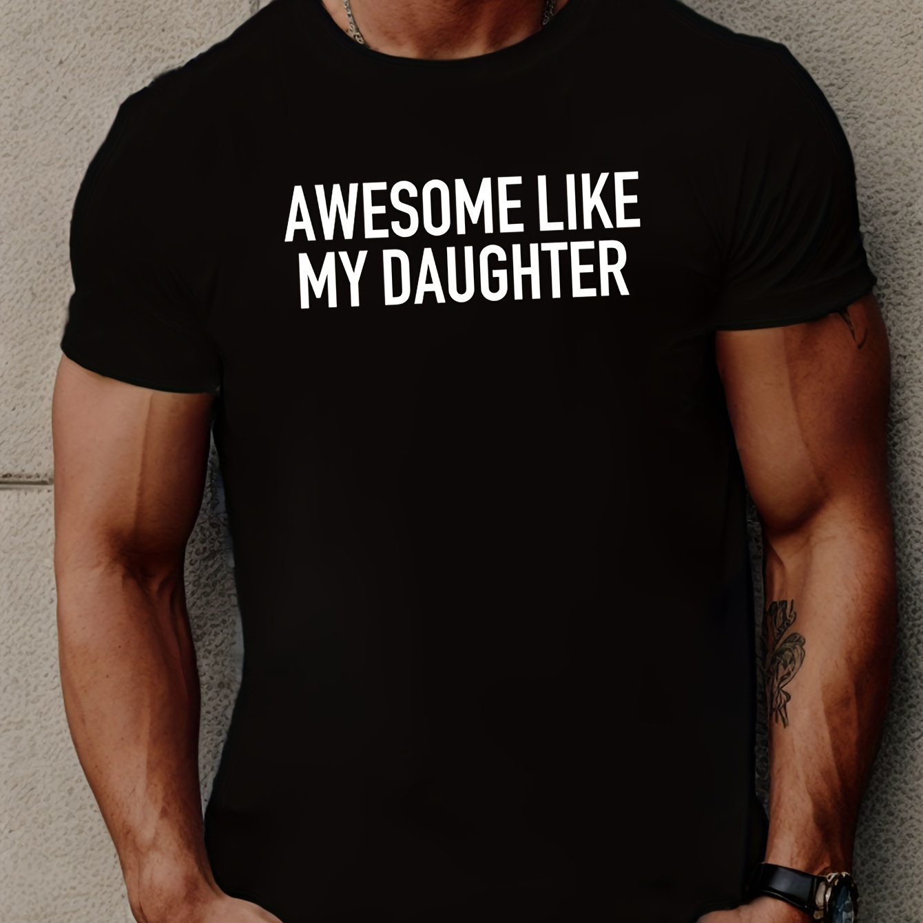 

Men's "awesome Like My Daughter" Graphic Print T-shirt, Fashion Casual Short Sleeve Tees For Summer