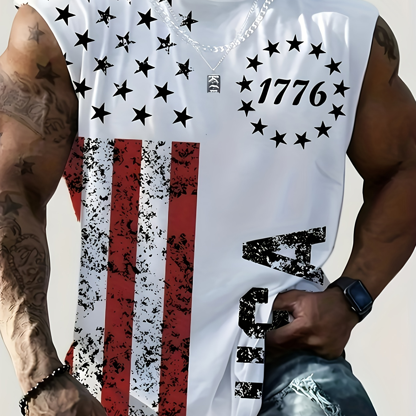 

Usa Print Summer Men's Quick Dry Moisture-wicking Breathable Tank Tops, Athletic Gym Bodybuilding Sports Sleeveless Shirts, For Running Training, Men's Clothing