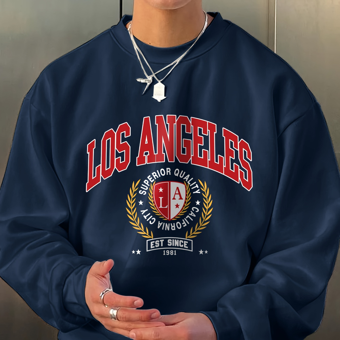 

Los Angeles Print Men's Casual Sweatshirt - Long Sleeve, Loose Fit, Round Neck Pullover For Sports & Casual Attire