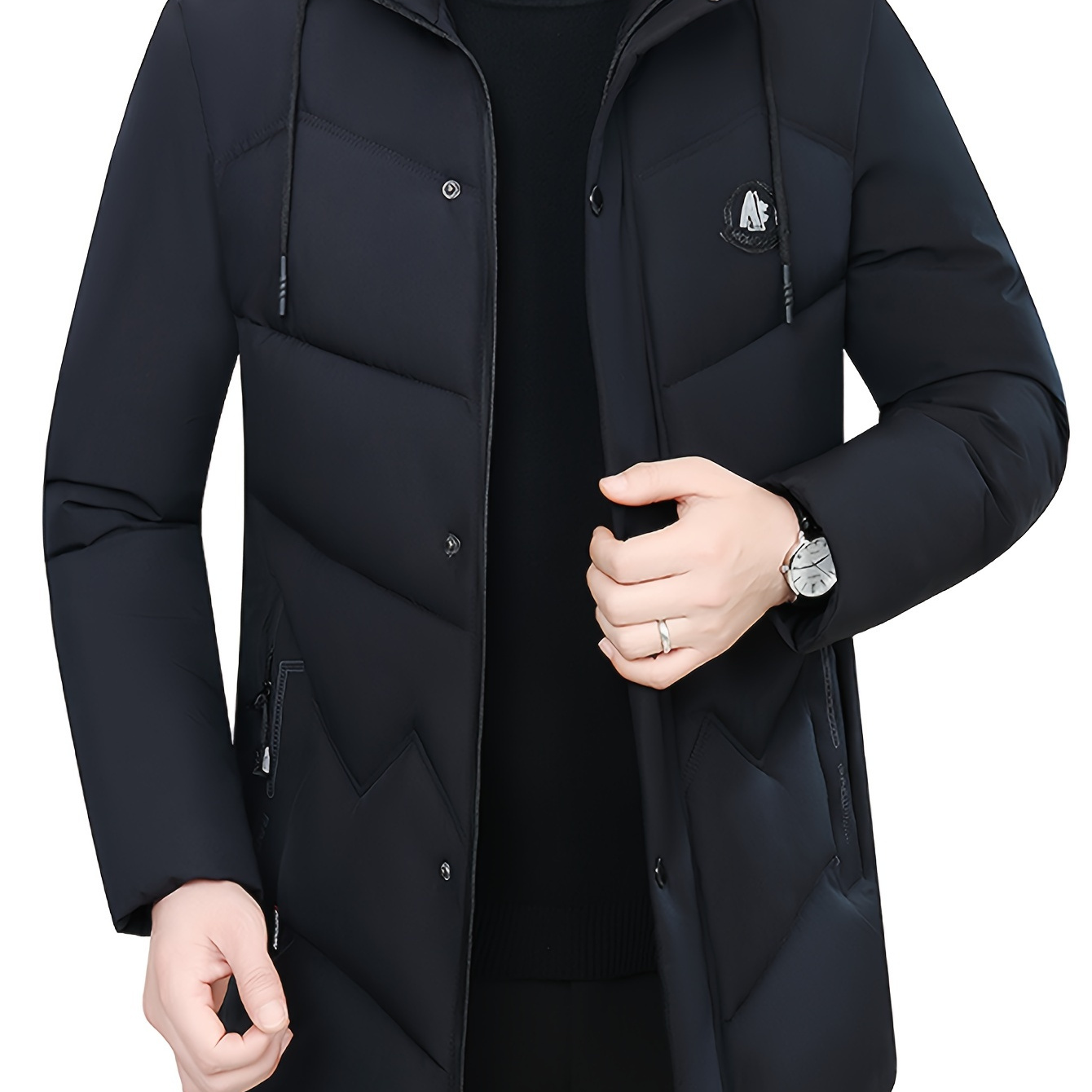 

Men's Solid Color Hooded Puff Jacket, Casual Stylish Coat Thickened Winter Outdoor Clothes