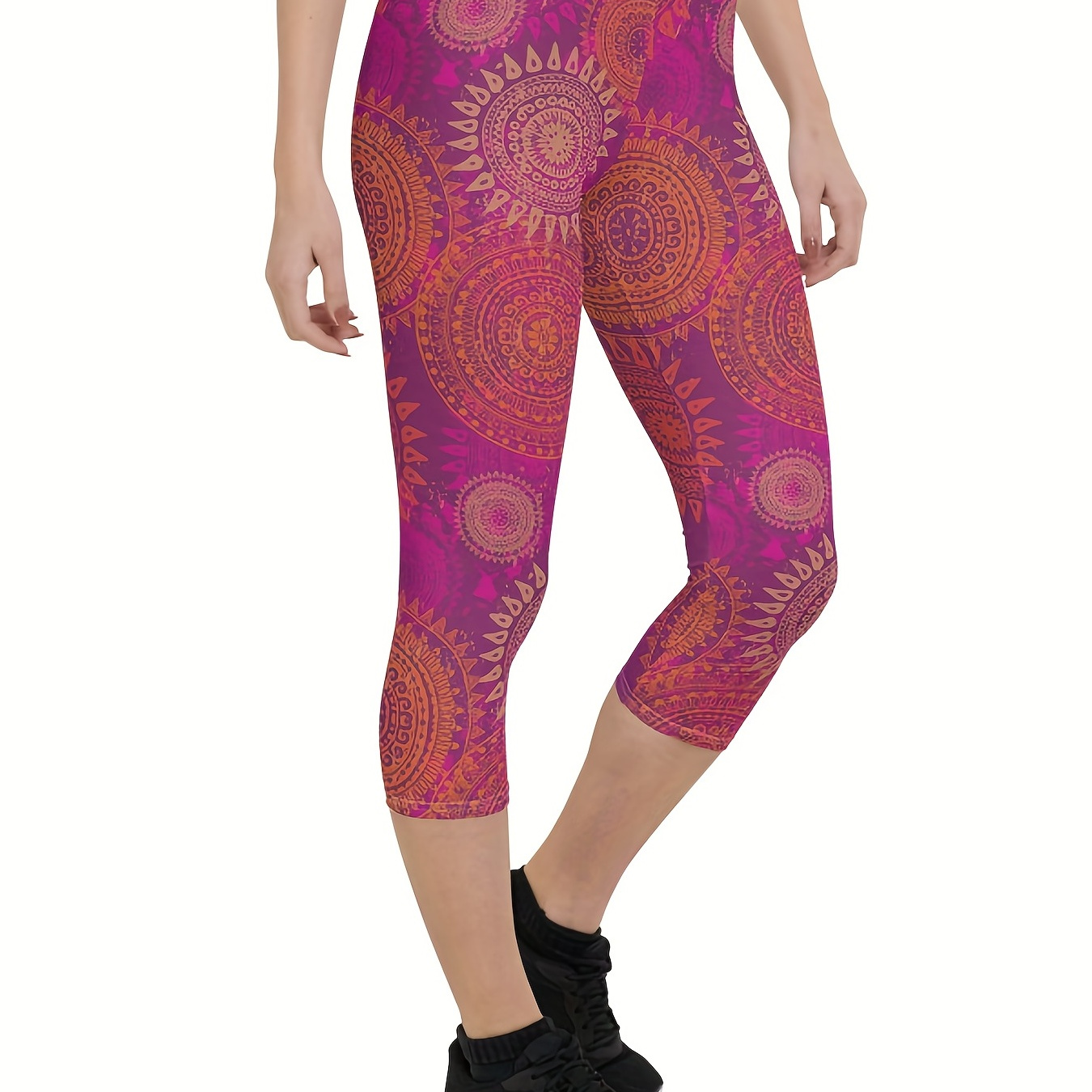 Leggings De Yoga Con Estampado De Mandala, Pantalones Capri