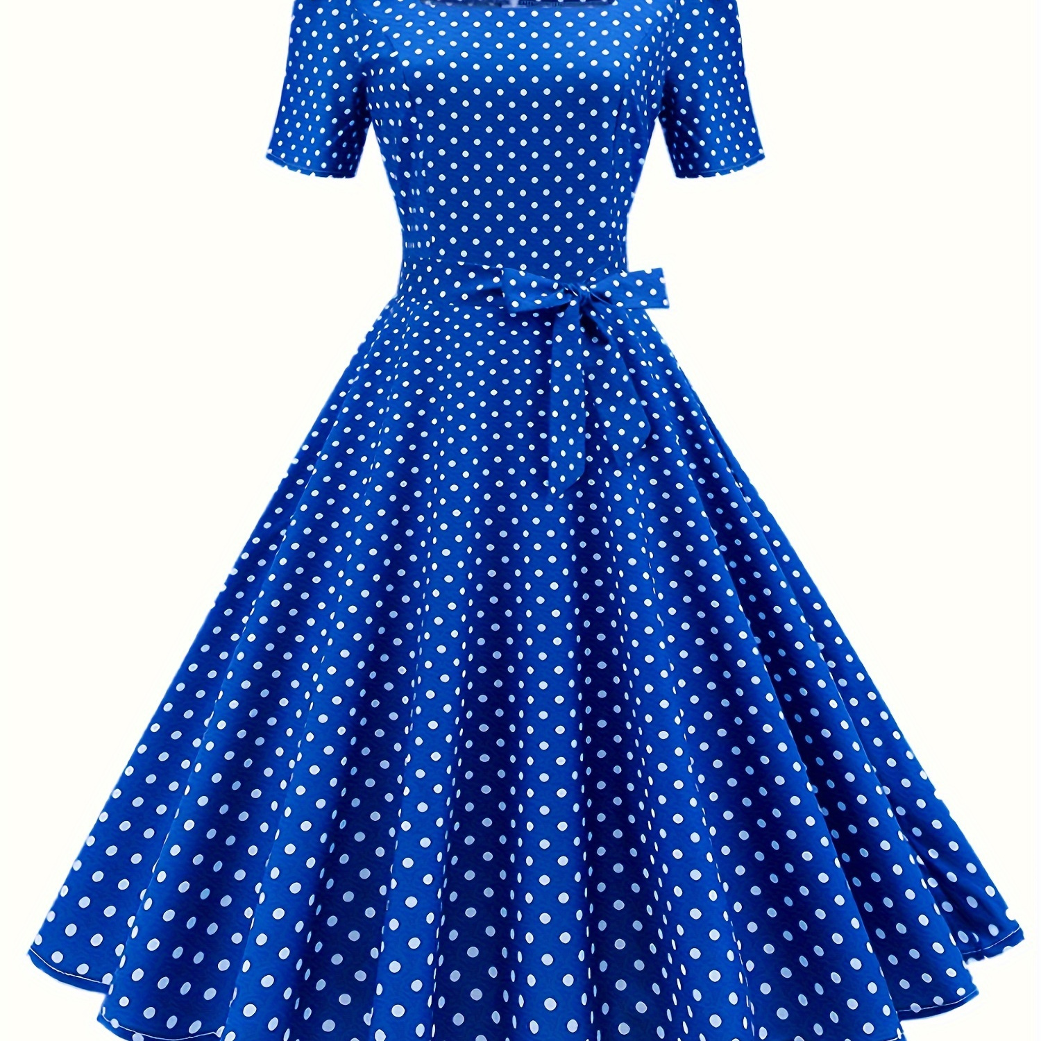 

Polka-dot Print Short Sleeve Dress, Vintage Square Neck Flare Dress, Women's Clothing