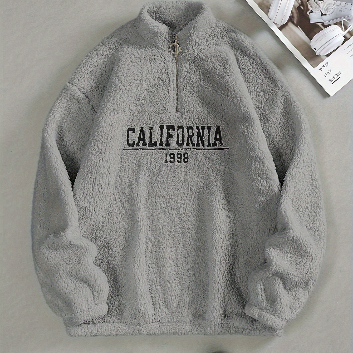 

Fleece-lined Embroidered Letter Sweatshirt For - Pullover, Washable