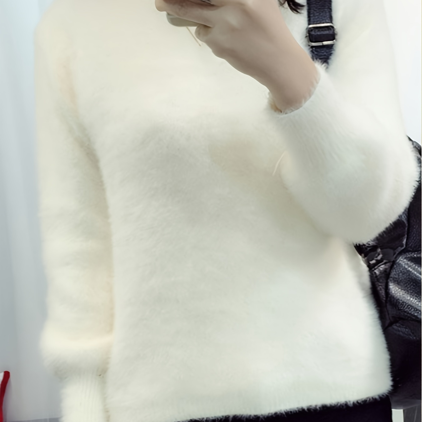 

Elegant Mink Knit Sweater For Women - Cozy, & Warm Long Sleeve Pullover With Crew Neck, Fall & Winter