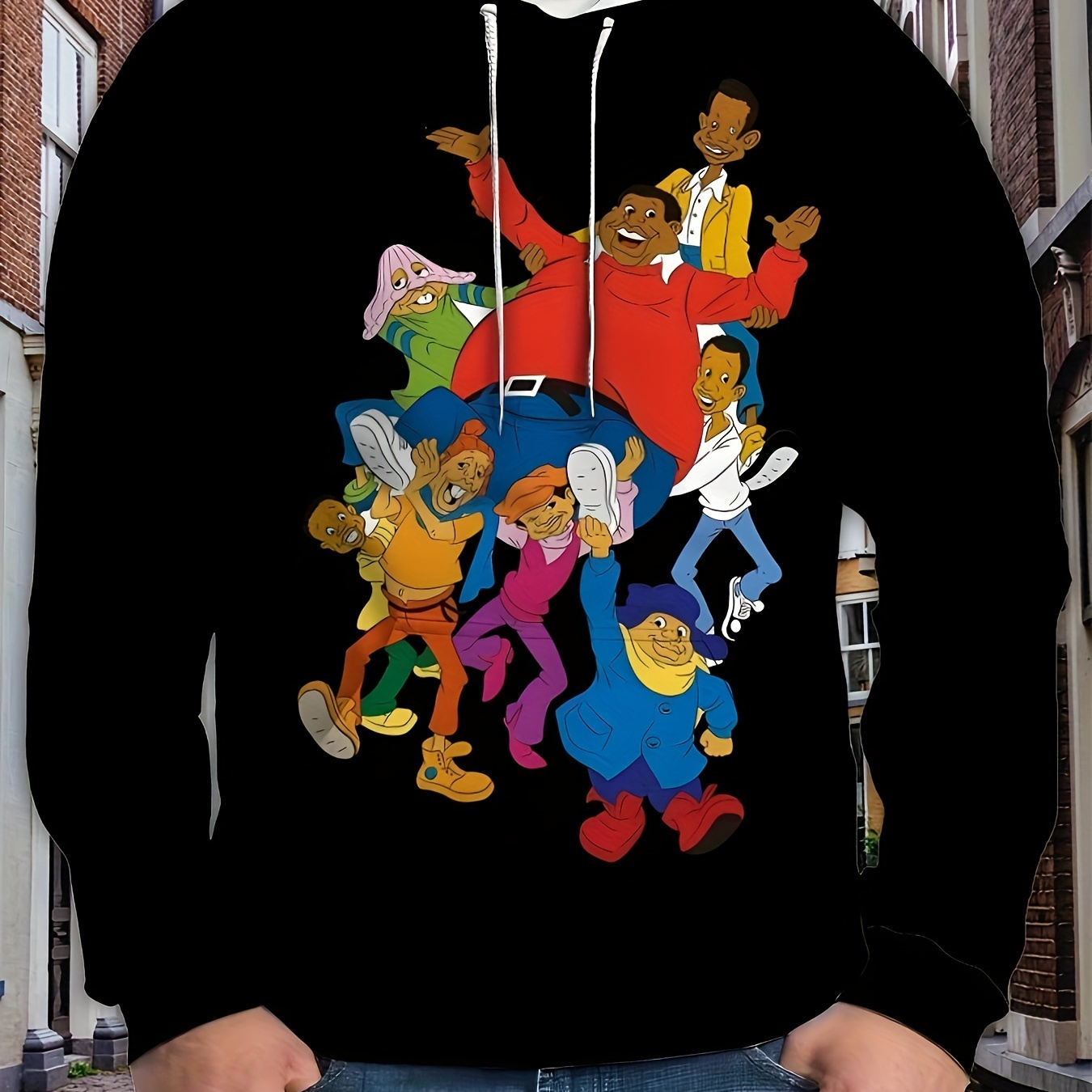 

3d Printed Cartoon Characters Hoodie - Casual Polyester Hooded Sweatshirt With Pocket, Knit Fabric, Regular Fit - Novelty Graphic Design Hoodie