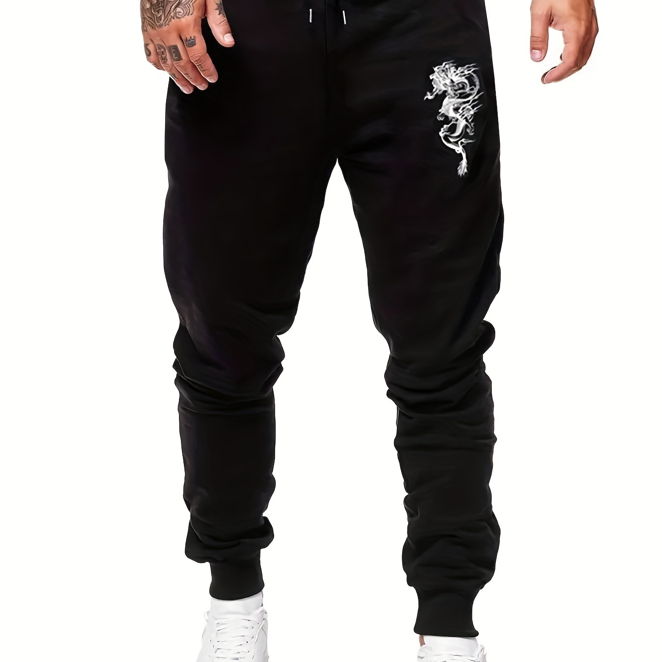 Men's Stylish Chinese Style Dragon Print Sweatpant, Casual Drawstring Oversized Loose Jogger Pants For Spring Summer Plus Size