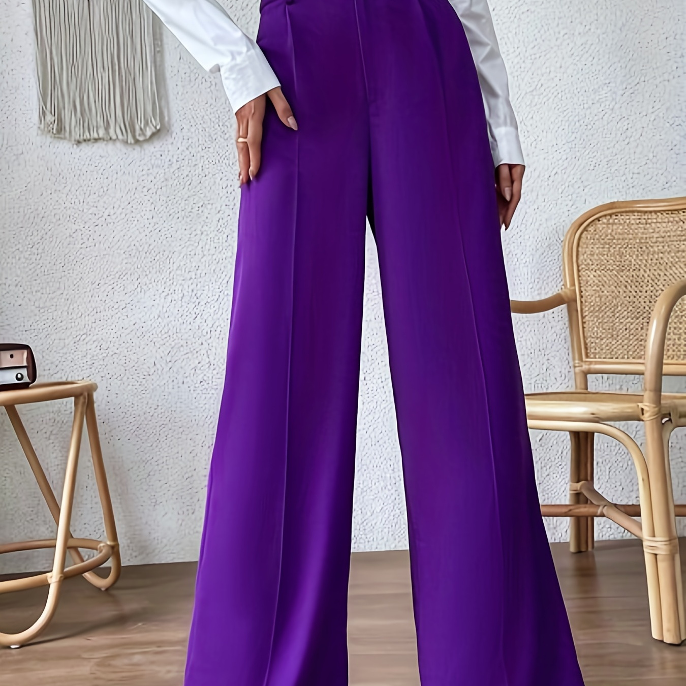 

Pantalon Large À Bouton Solide, Pantalon Élégant Pour Et , Vêtements Pour Femmes