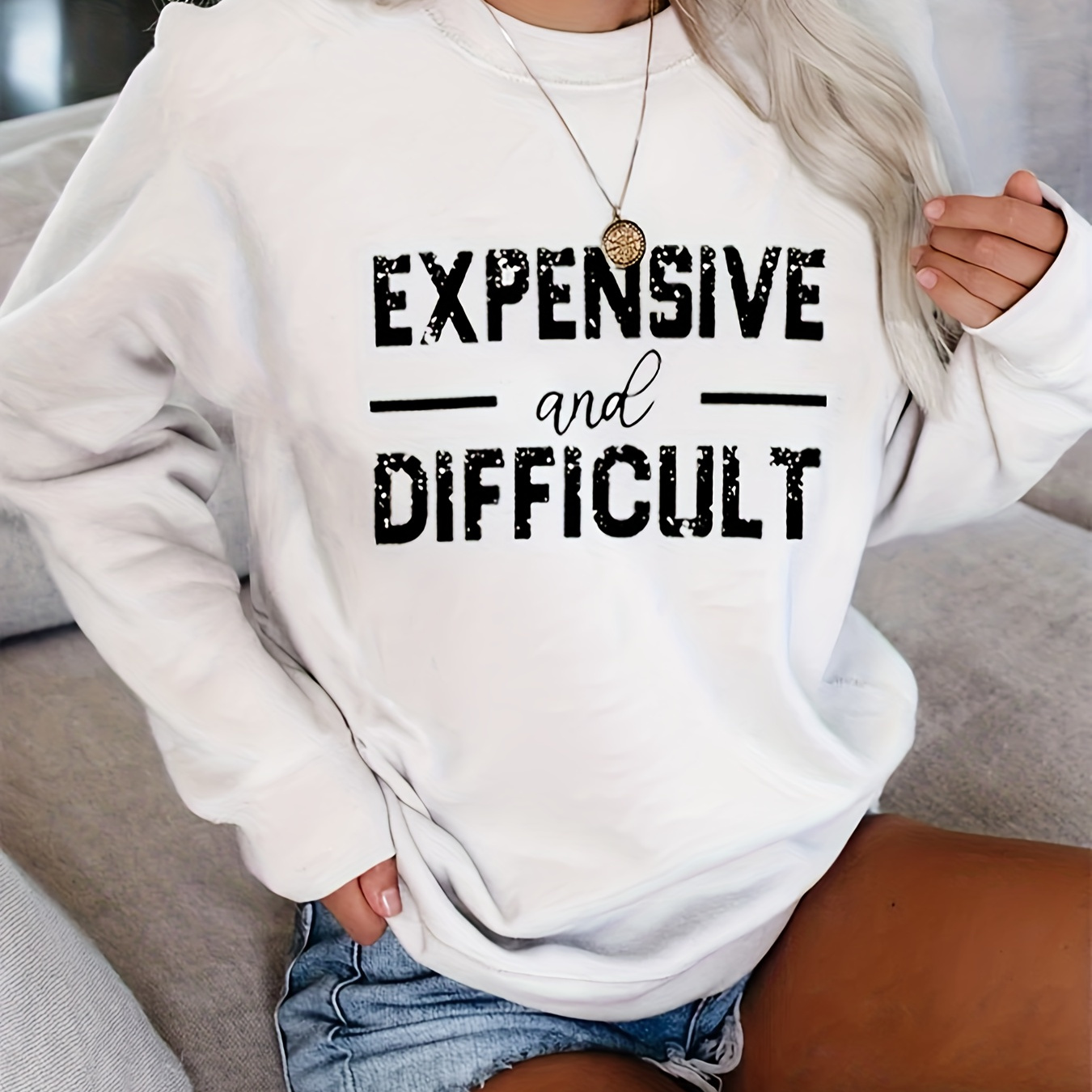 

Letter Print Sweatshirt, Casual Long Sleeve Crew Neck Sweatshirt For Spring & Fall, Women's Clothing