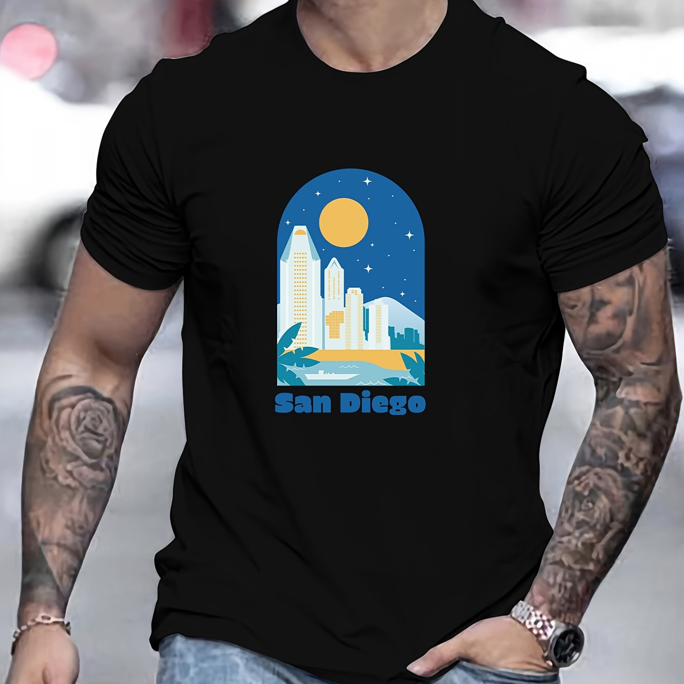 

San Diego Print T Shirt, Tees For Men, Casual Short Sleeve T-shirt For Summer