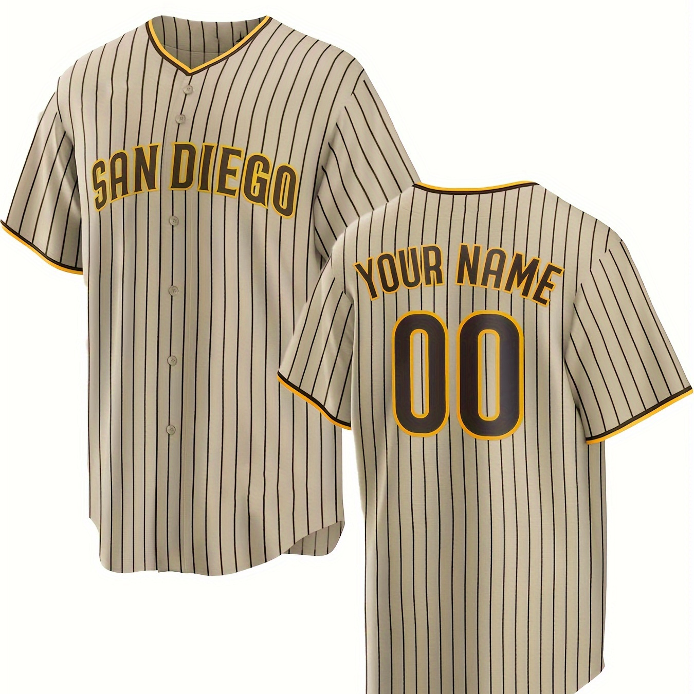 

Men's San Striped V-neck Baseball Jersey With Customized Name And Number, Comfy Top For Summer Sport