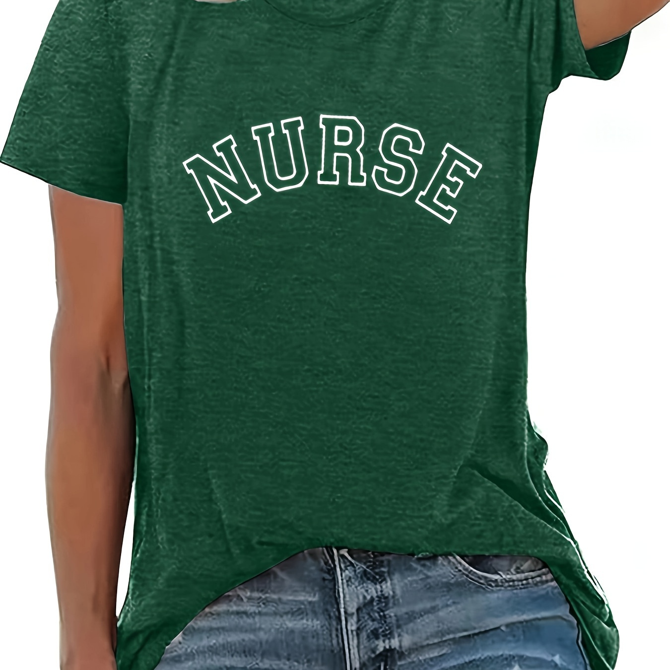 

Nurse Letter Print T-shirt, Casual Crew Neck Short Sleeve Top For Spring & Summer, Women's Clothing