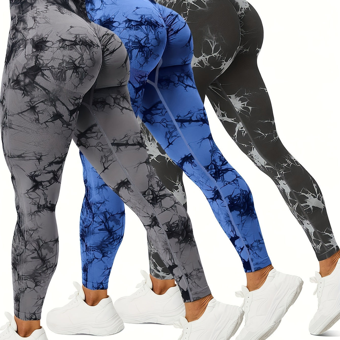 

3pcs Tie Dye Yoga Pants, High Stretch Running Workout Fitness Sports Leggings, Women's Activewear