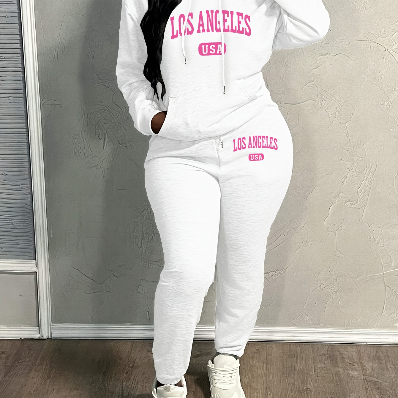 

Women's Casual Letter Print Hoodie & Pants Set - Cozy Polyester, Machine Washable, With Pockets - Fall/winter
