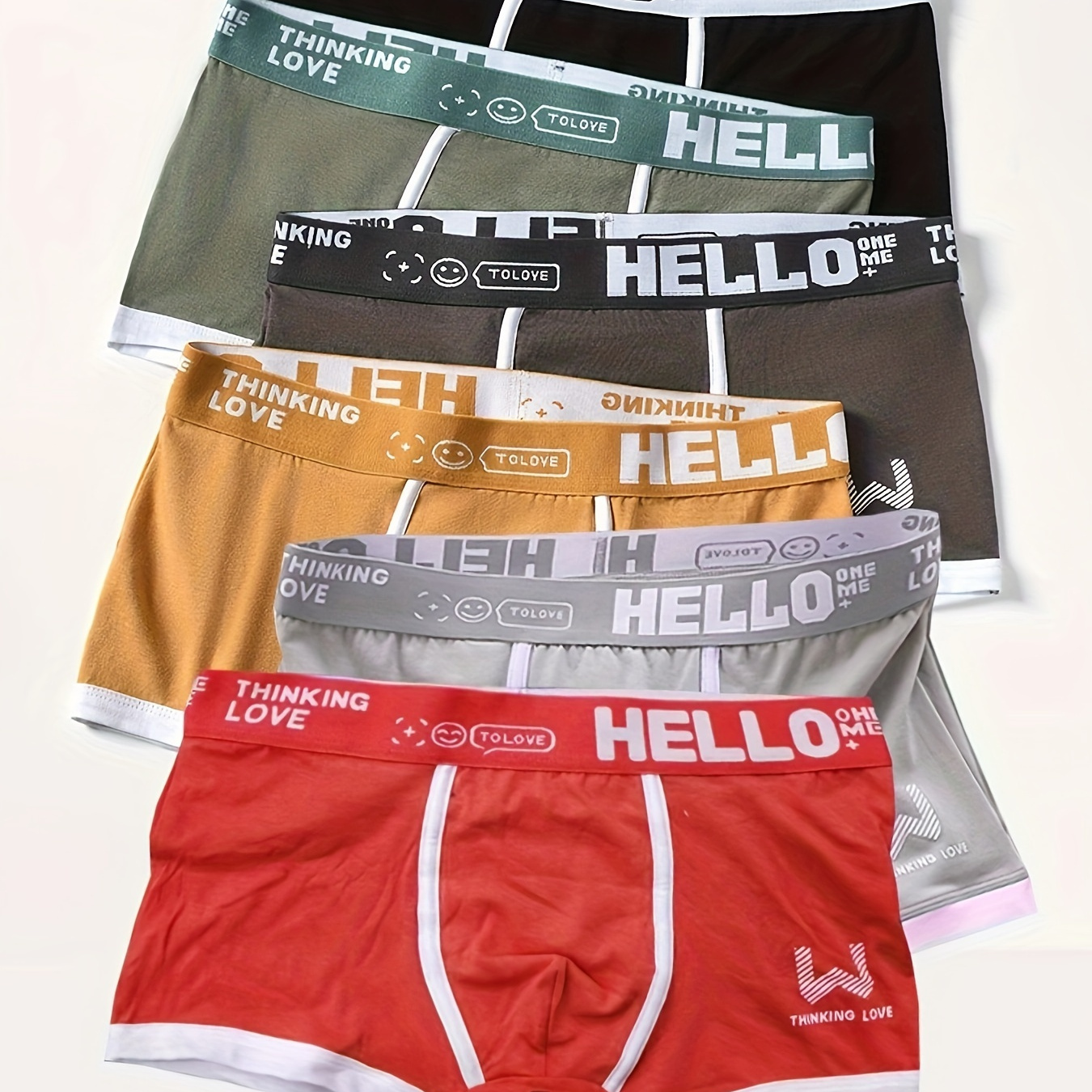 

6pcs Men's Underwear, 'hello' Print Fashion Breathable Comfy Stretchy Boxer Briefs Shorts, Sports Shorts