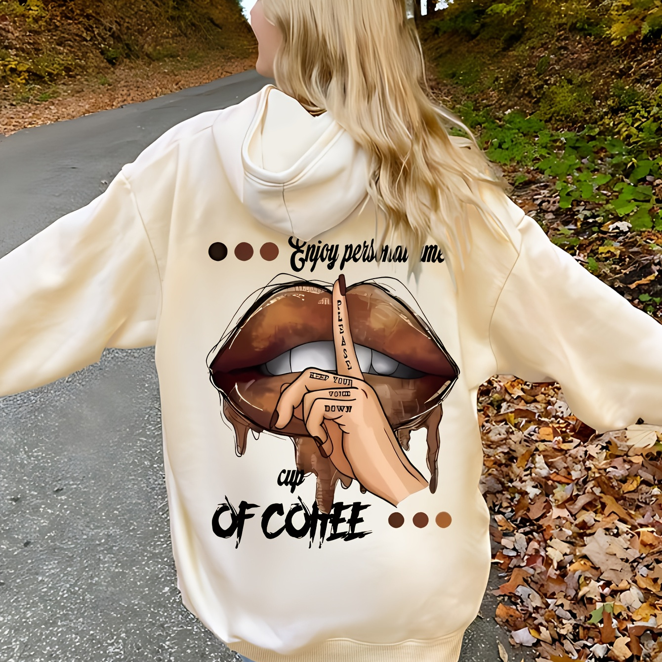 

Women's Casual Polyester Hoodie With Drawstring, Knit Fabric, Alphabet Pattern, Hooded Sweatshirt With Printed Graphic