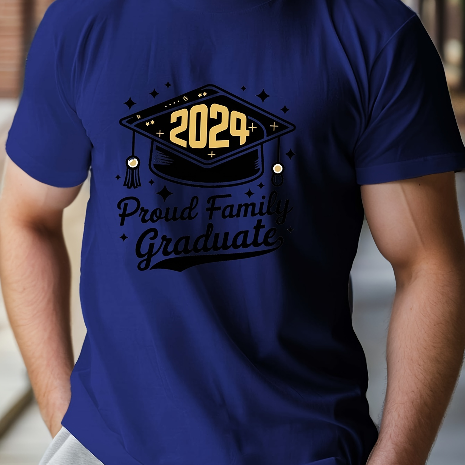 

Proud Family 2024 Graduate Print Tee Shirt, Tees For Men, Casual Short Sleeve T-shirt For Summer