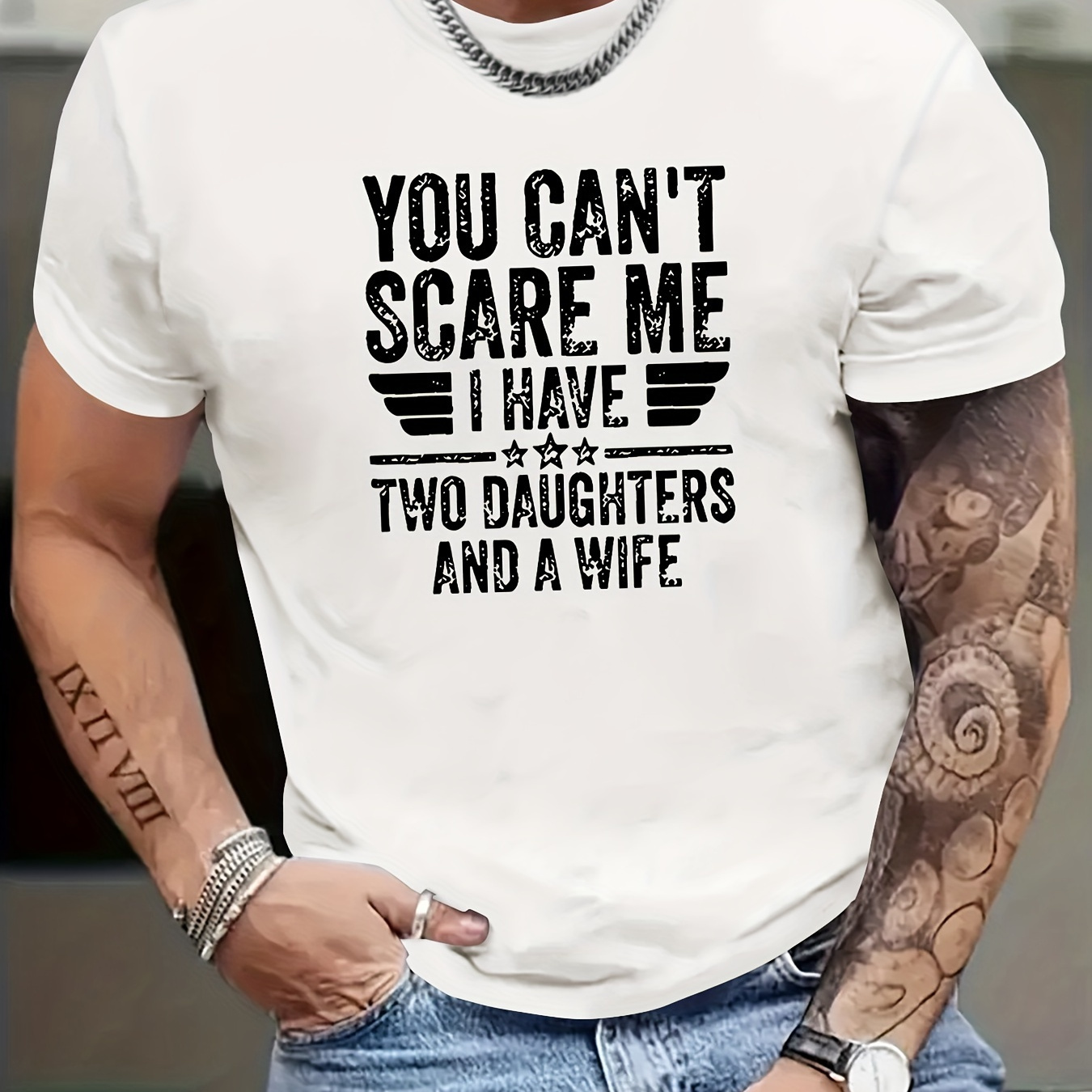 

I Have 2 Daughters And A Wife Print T Shirt, Tees For Men, Casual Short Sleeve T-shirt For Summer