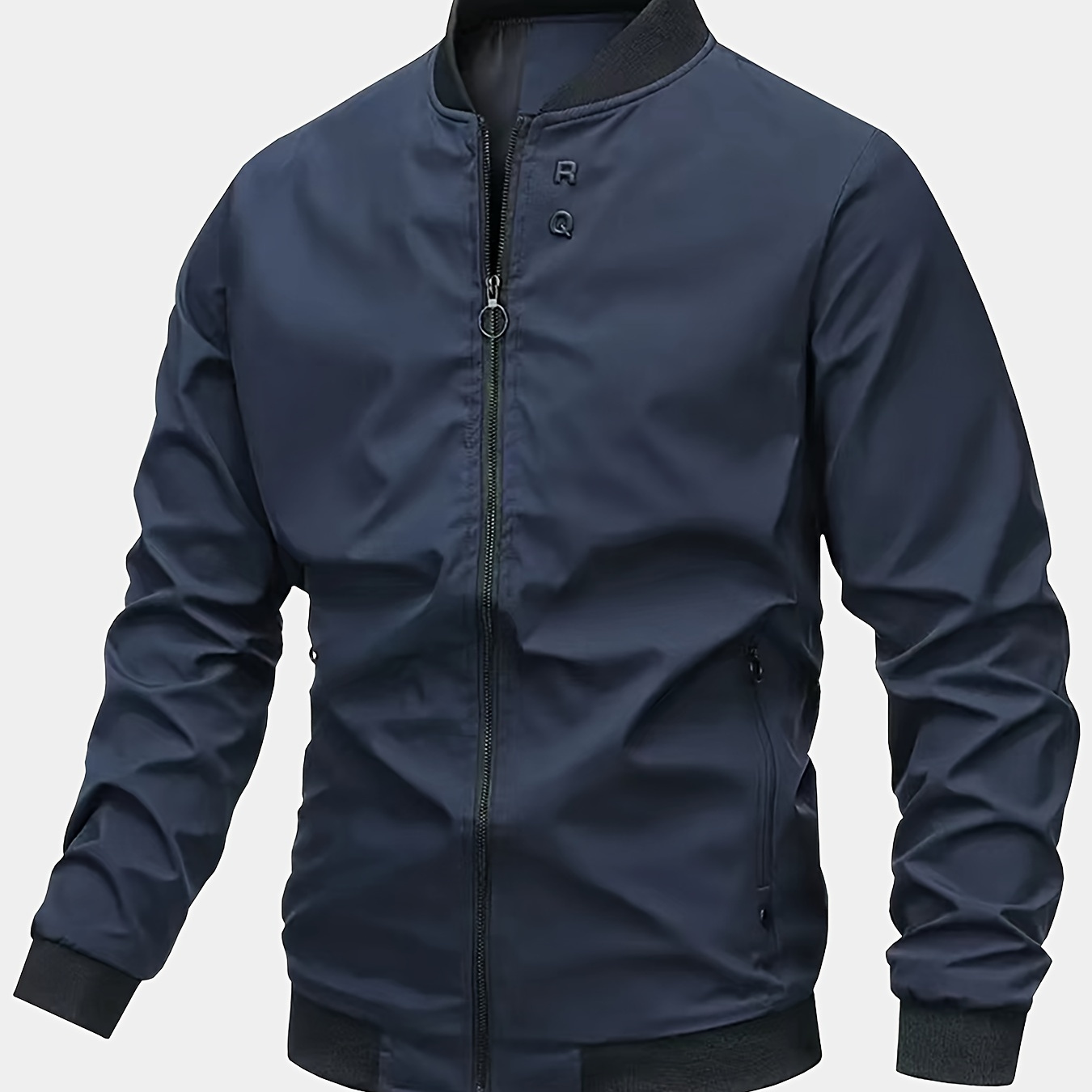 

Men's Solid Jacket With Pockets, Casual Baseball Collar Zip Up Long Sleeve Outwear For Spring Fall Outdoor