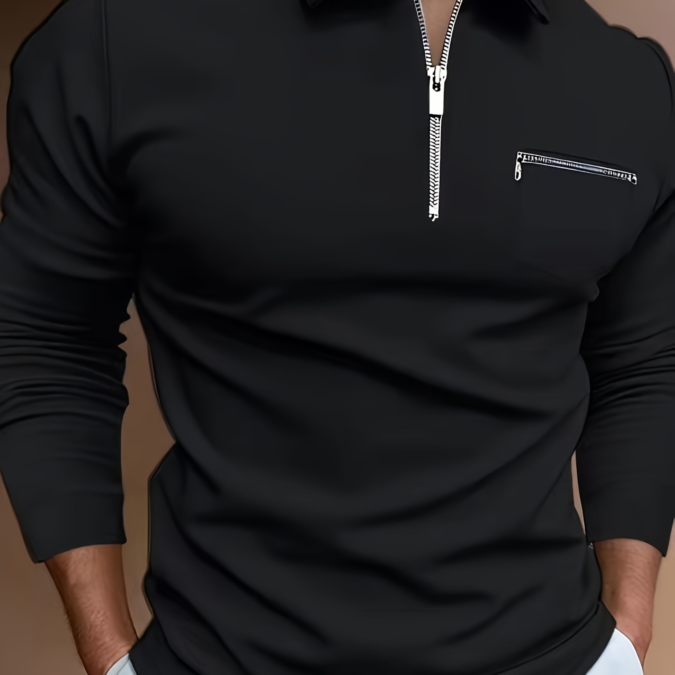 

Men's Solid Color Half Zipper Casual Comfy Fit Shirt, Men's Long Sleeve Golf Shirt Tennis Shirt, Clothing For Sport